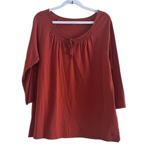 J. Jill Neutral V-Neck 3/4 Sleeve Smocked Tee Size Large